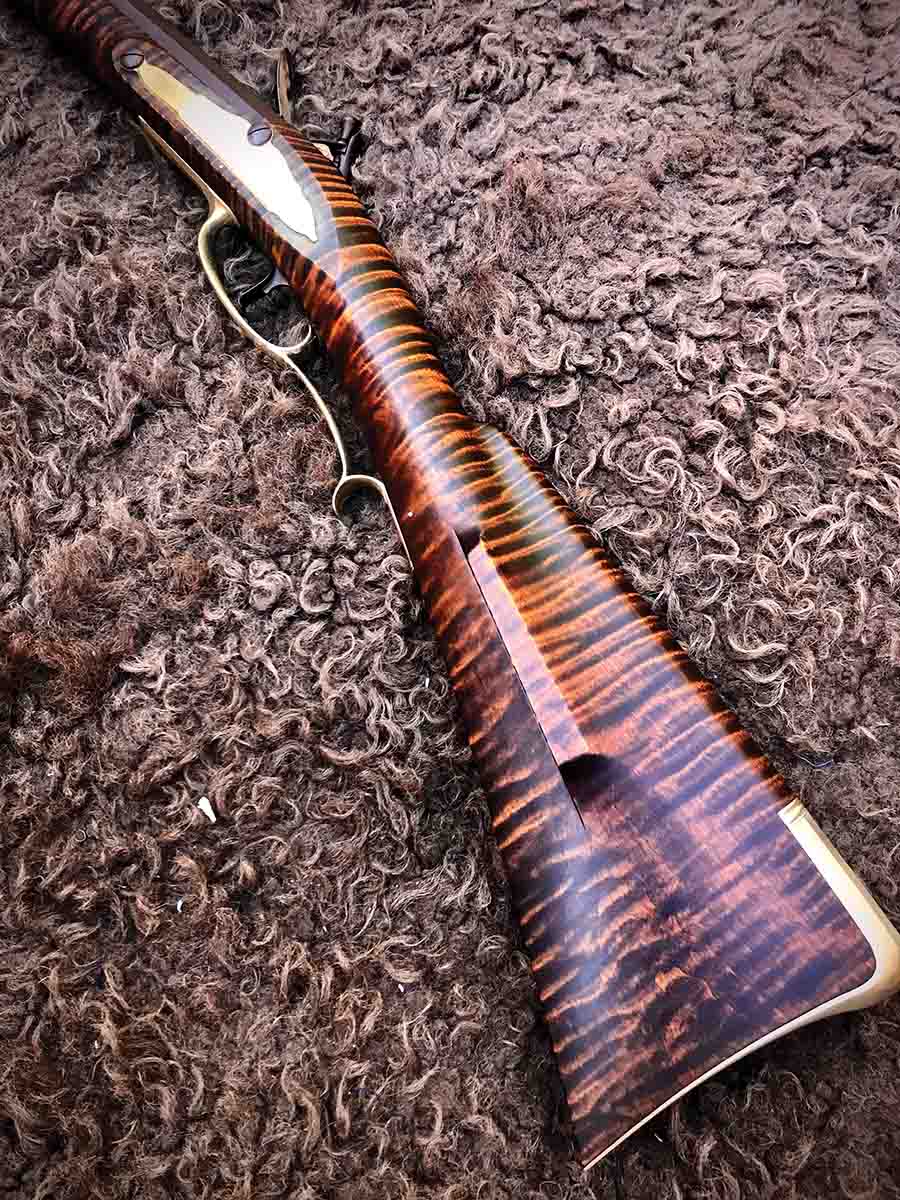 A graceful transition from the buttstock to the wrist area is shown on the Kibler Colonial rifle.